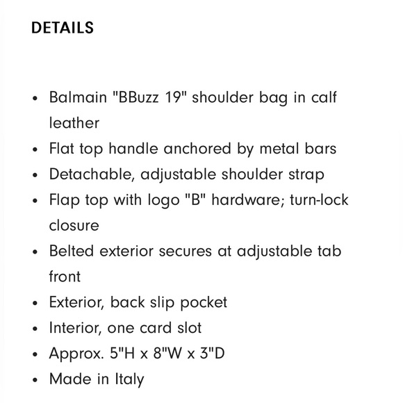 Balmain NWT BBuzz 19 Shoulder Bag in Smooth Leather - Picture 11 of 11